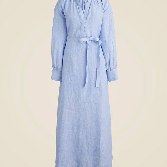 J Crew Sold Out Cabana Linen Dress Elegant Blue Full Slip Pockets XL - Picture 2 of 11